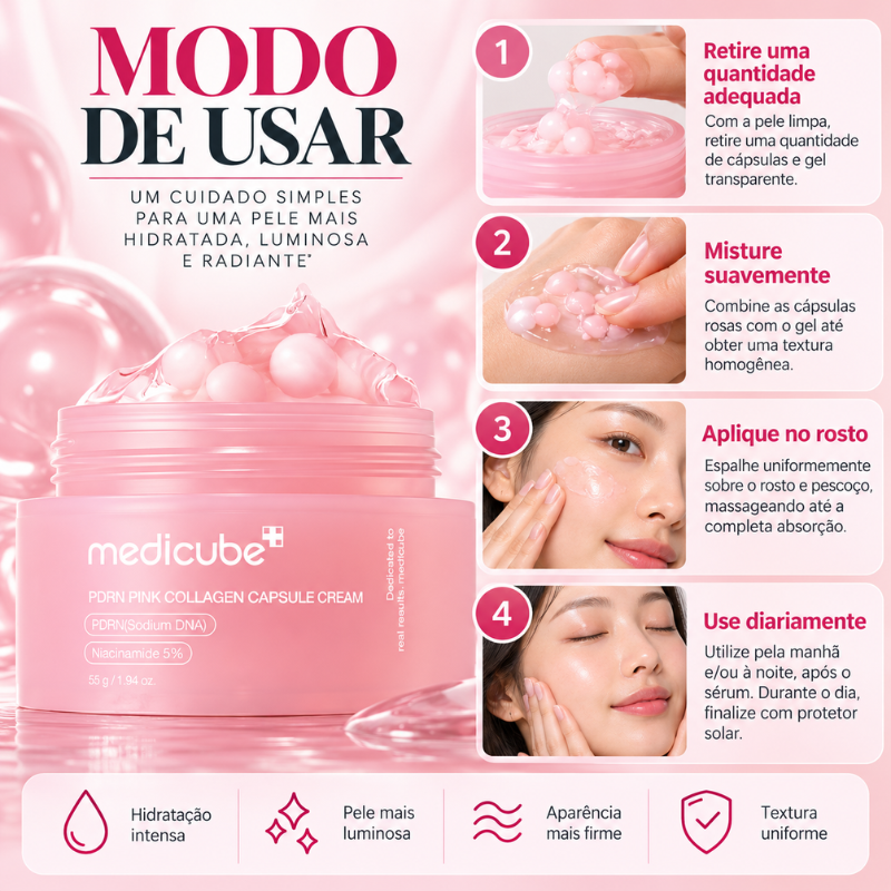 Medicube PDRN Pink Collagen Capsule Cream 55g | Creme Facial Coreano com PDRN e Niacinamida
