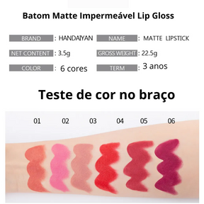 Batom Matte Impermeável Lip Gloss Longa Duração