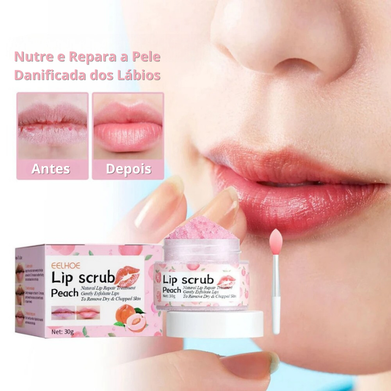 Creme Pêssego Esfoliante Labial Hidratante - Nutre e Repara a Pele Danificada dos Lábios