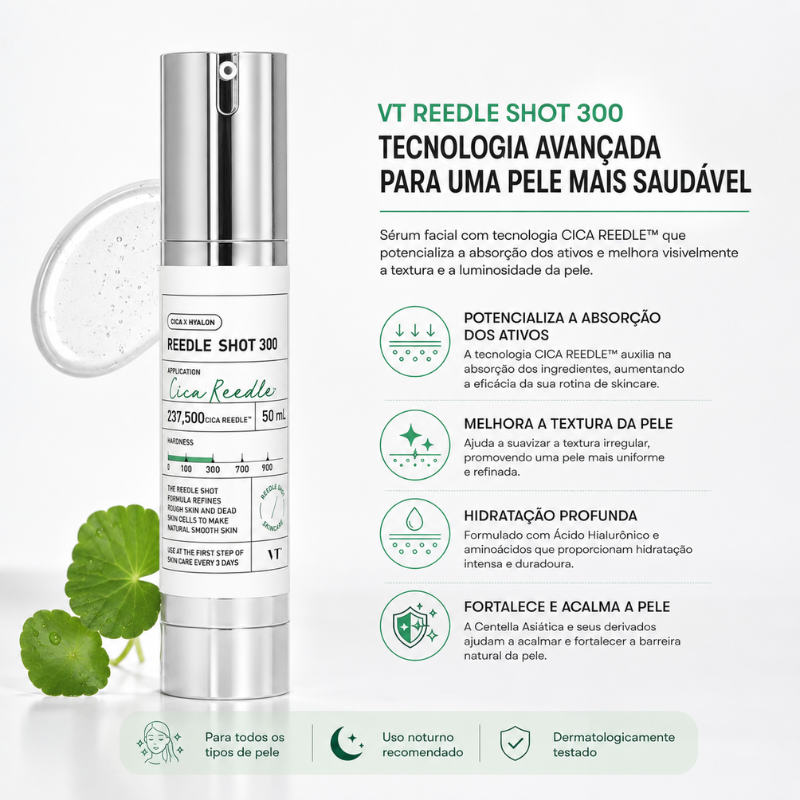 VT Reedle Shot 300 50ml – Sérum Facial Coreano com Tecnologia CICA REEDLE™ e Centella Asiática