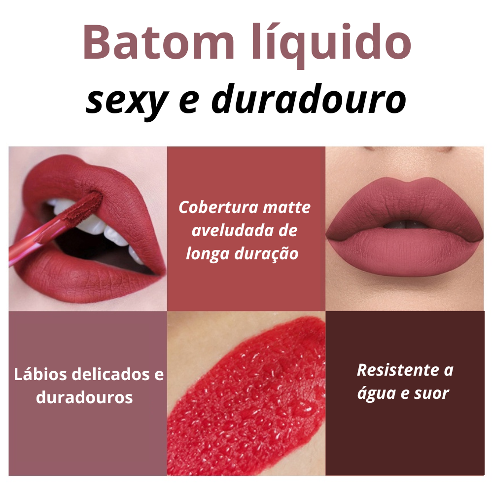 Kit 6 Batons Líquido Mate Gloss Longa duração